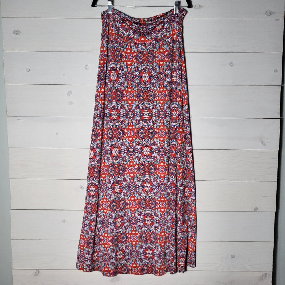GILLI Maxi Skirt Fold Over Waist Flowy Geometric BOHO Festival. - Picture 4 of 7